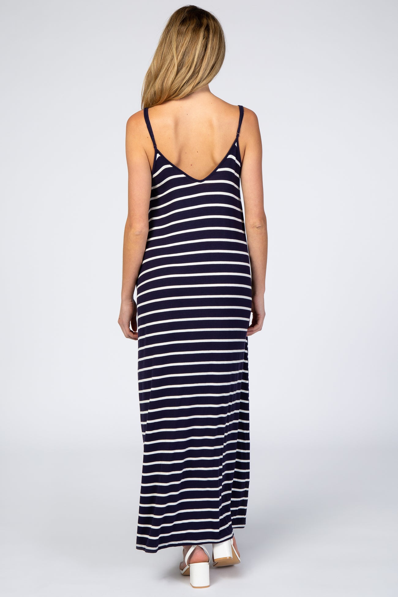 Navy Striped Cami Strap Maternity Maxi Dress PinkBlush