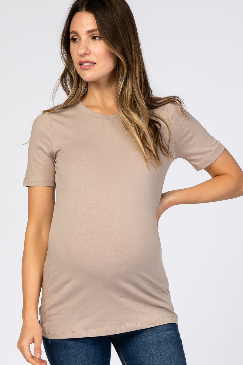 Taupe Knit Long Dolman Sleeve Maternity Top main image 1