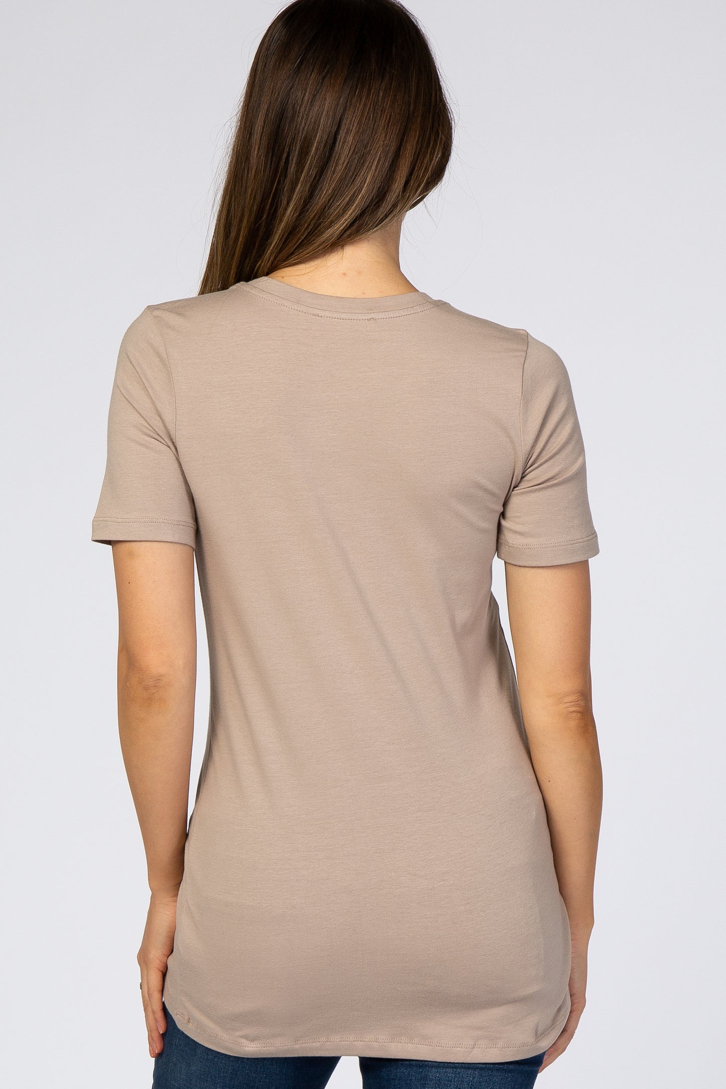 Taupe Crew Neck Short Sleeve Maternity Top