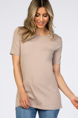 Taupe Crew Neck Short Sleeve Maternity Top