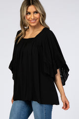 Black Embroidered Lace Detail Blouse