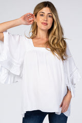 White Embroidered Lace Detail Maternity Blouse