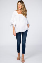 White Embroidered Lace Detail Maternity Blouse