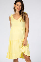 Yellow Tiered Tie Sleeve Maternity Dress