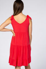Coral Tiered Tie Sleeve Maternity Dress
