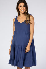 Denim Blue Tiered Tie Sleeve Maternity Dress