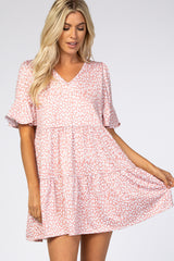 Pink Animal Print Ruffle Sleeve Dress