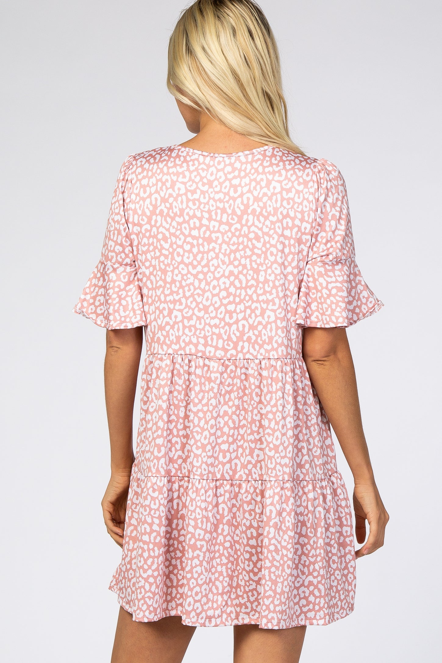 Pink Animal Print Ruffle Sleeve Dress