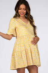 Yellow Animal Print Ruffle Sleeve Maternity Dress