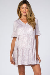 Taupe Animal Print Ruffle Sleeve Maternity Dress