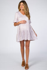 Taupe Animal Print Ruffle Sleeve Maternity Dress