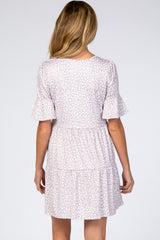 Taupe Animal Print Ruffle Sleeve Maternity Dress