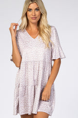 Taupe Animal Print Ruffle Sleeve Dress