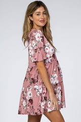 Pink Floral Flounce Sleeve Maternity Dress