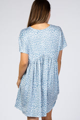 Blue Animal Print Short Sleeve Maternity Dress