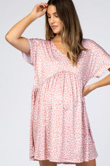 Peach Animal Print Short Sleeve Maternity Dress