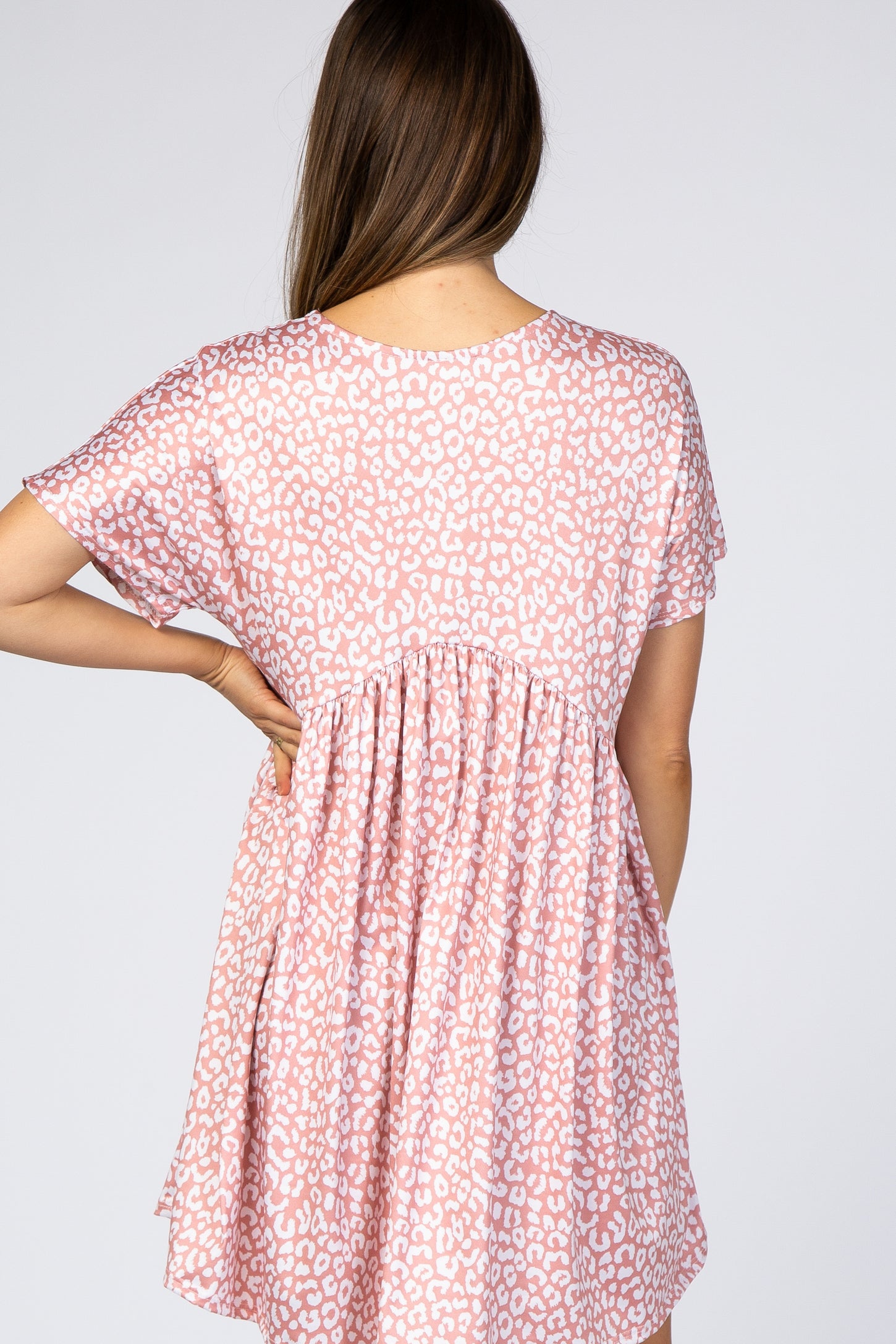 Peach Animal Print Short Sleeve Maternity Dress