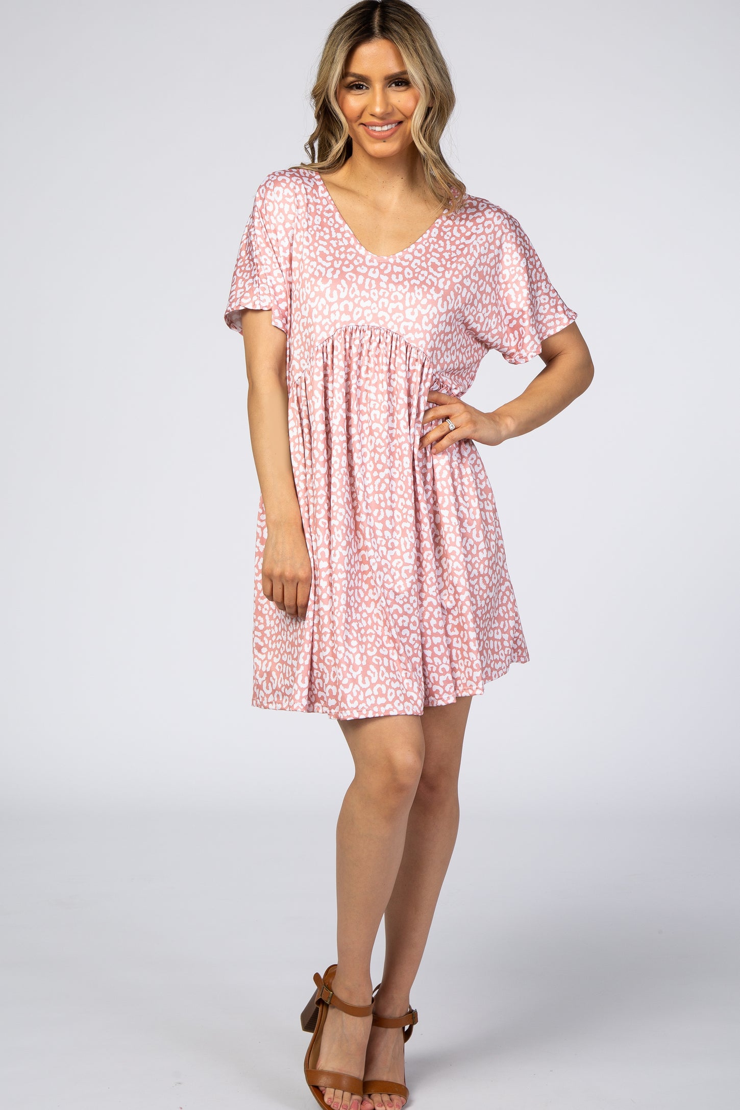 Peach Animal Print Short Sleeve Maternity Dress
