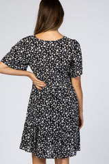 Navy Blue Floral Button Front Maternity Dress