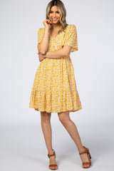 Yellow Floral Button Front Dress