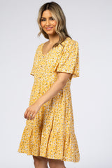 Yellow Floral Button Front Dress