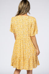Yellow Floral Button Front Dress