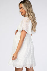 White Swiss Dot Smocked Maternity Dress