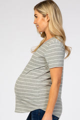 Heather Grey Striped V-Neck Maternity Top