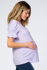 Lavender Swiss Dot Puff Ruffle Short Sleeve Maternity Top