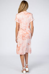 Peach Tie Dye Short Sleeve Maternity Midi Dress