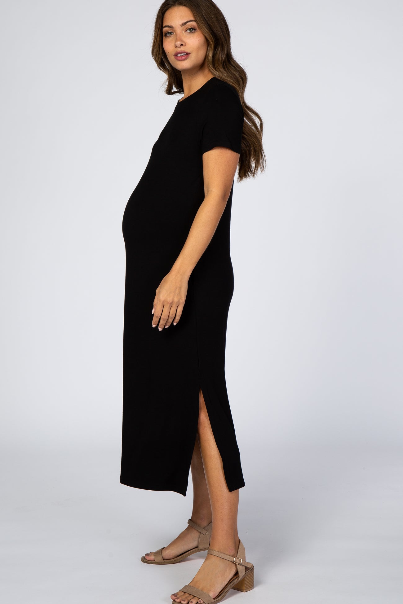 Black Side Slit Maternity Midi Dress– PinkBlush