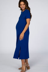 Royal Blue Side Slit Maternity Midi Dress
