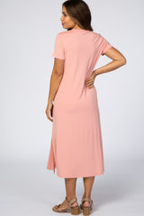 Pink Side Slit Maternity Midi Dress
