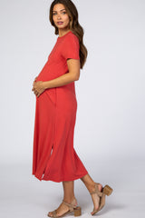 Camel Side Slit Maternity Midi Dress