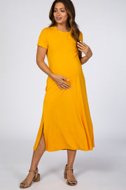 Yellow Side Slit Maternity Midi Dress