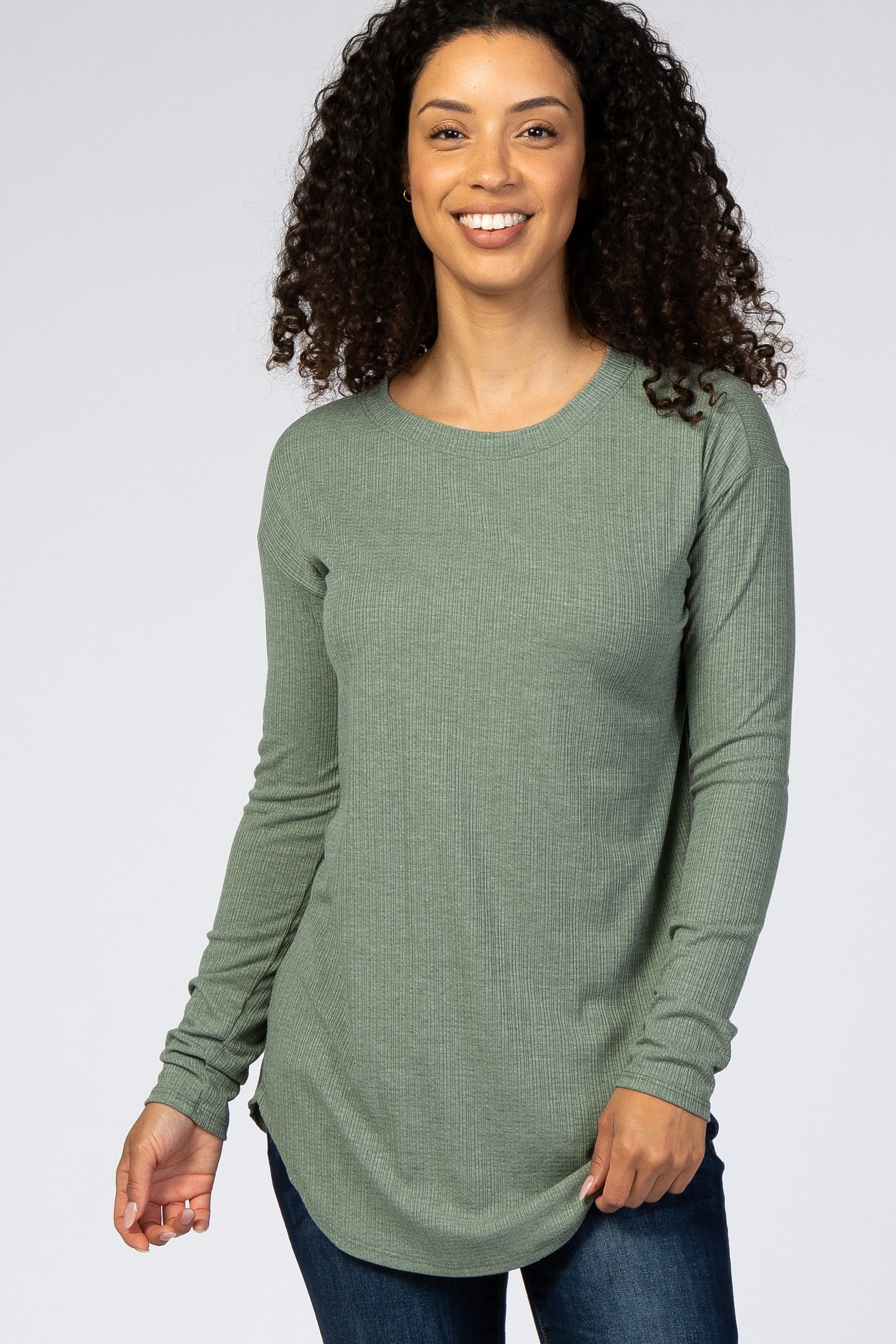Olive Long Sleeve Ribbed Maternity Top– PinkBlush