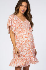 Coral Floral Smocked Ruffle Maternity Dress