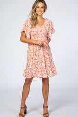 Coral Floral Smocked Ruffle Maternity Dress