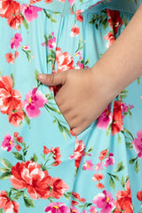 Aqua Floral Printed Maternity Plus Dress