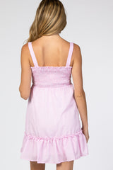 Pink Checkered Sweetheart Neck Front Tie Maternity Dress