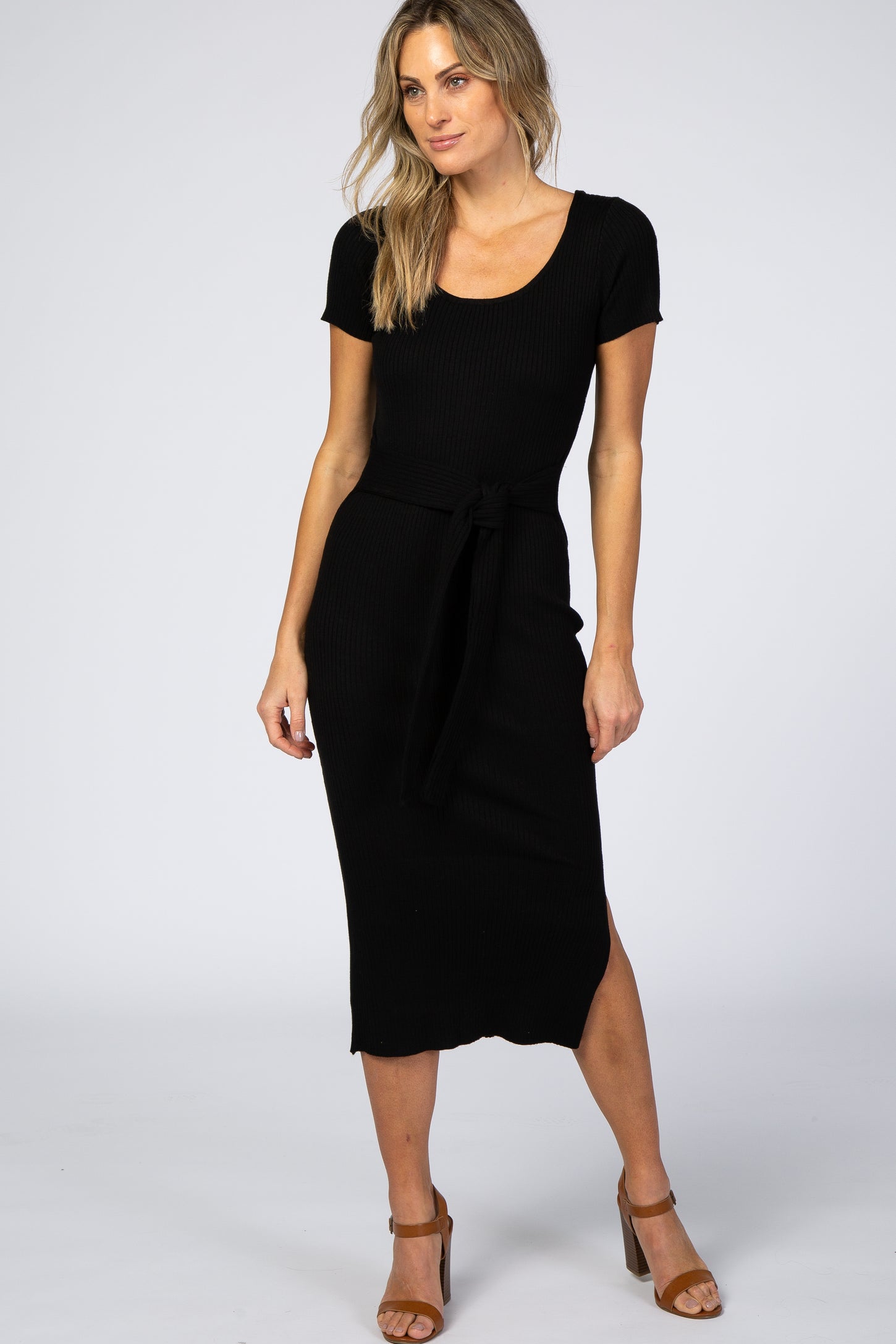 Black Ribbed Fitted Side Slit Maternity Dress – PinkBlush