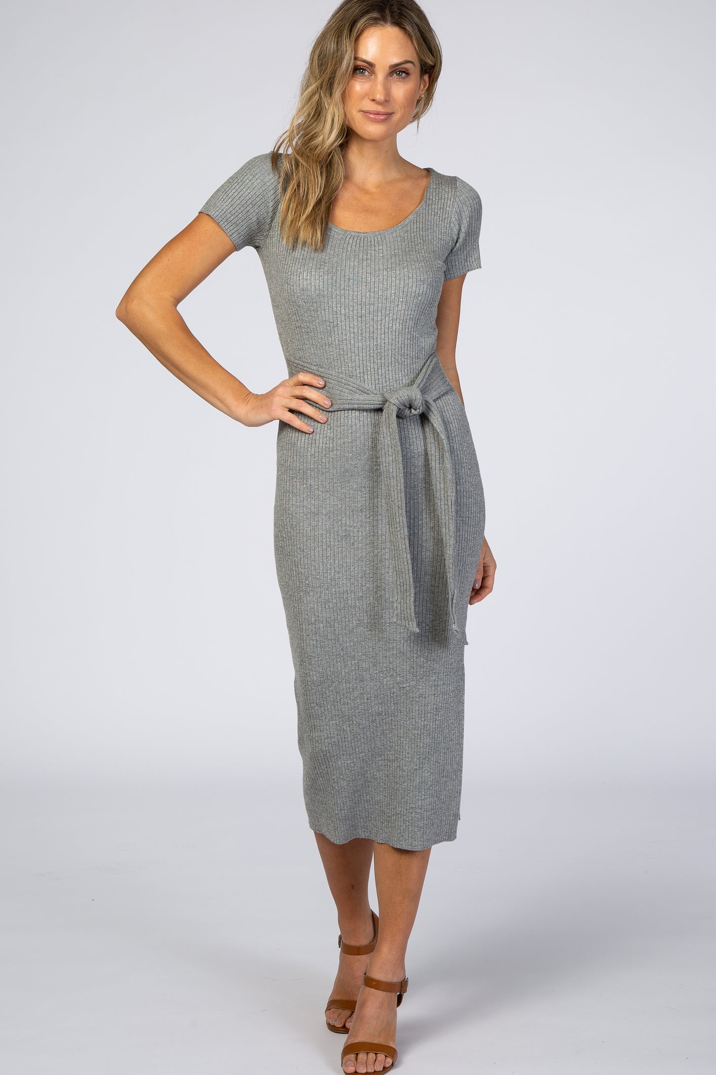 Grey Ribbed Fitted Side Slit Maternity Dress – PinkBlush