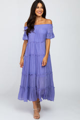 Lavender Off Shoulder Tiered Maxi Dress