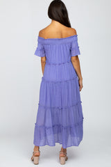 Lavender Off Shoulder Tiered Maxi Dress