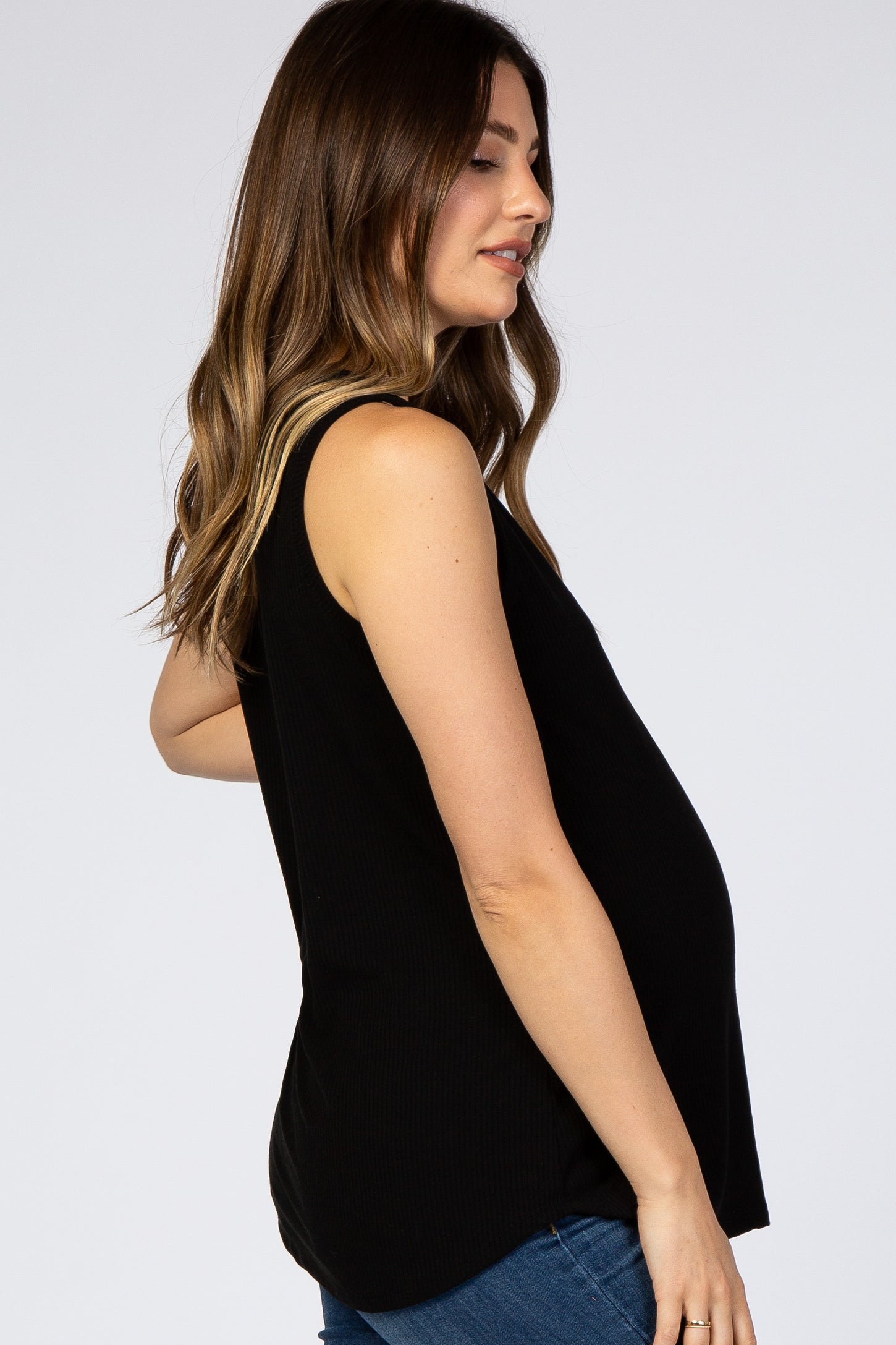 Black Ribbed Sleeveless Maternity Top