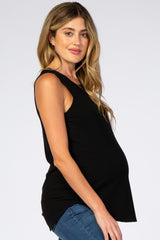 Black Ribbed Sleeveless Maternity Top