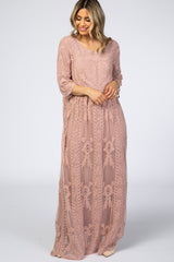 Light Pink Crochet Overlay Maternity Maxi Dress