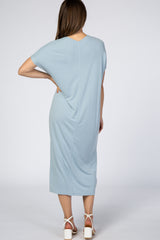 Light Blue V-Neck Maternity Midi Shift Dress