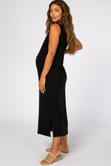 Black Sleeveless Side Slit Maternity Maxi Dress