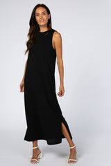 Black Sleeveless Side Slit Maternity Maxi Dress